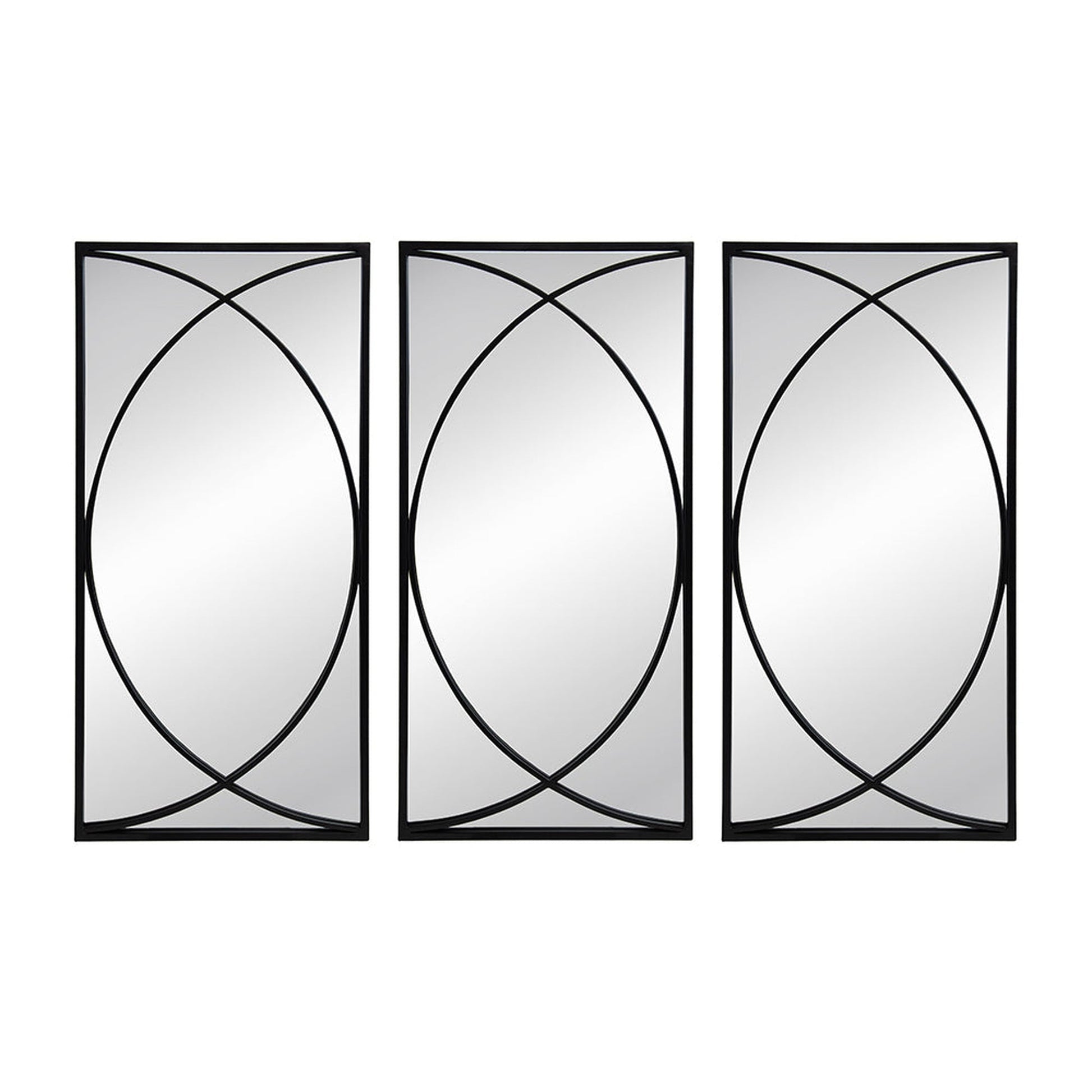 A&B Home 16" x 32" Bundle of 8 Rectangular Set of 12 Black Metal Frame Wall-Mounted Mirror With Curved Motif
