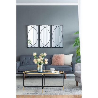 A&B Home 16" x 32" Bundle of 8 Rectangular Set of 3 Black Metal Frame Wall-Mounted Mirror With Curved Motif