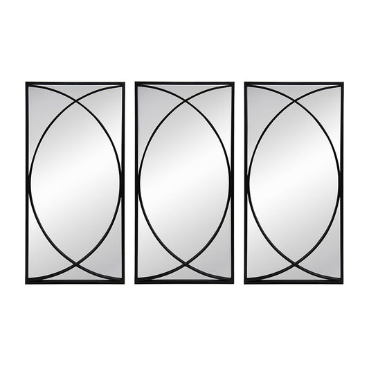 A&B Home 16" x 32" Bundle of 8 Rectangular Set of 3 Black Metal Frame Wall-Mounted Mirror With Curved Motif
