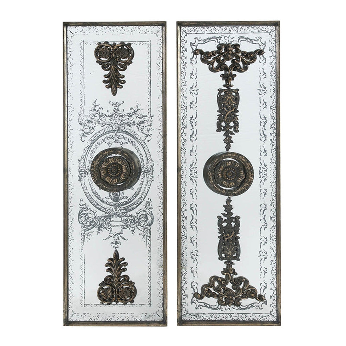 A&B Home 16" x 48" Bundle of 7 Set of Two Rectangular Aged Bronze Two Doorway Past Wall-Mounted Mirror Panel