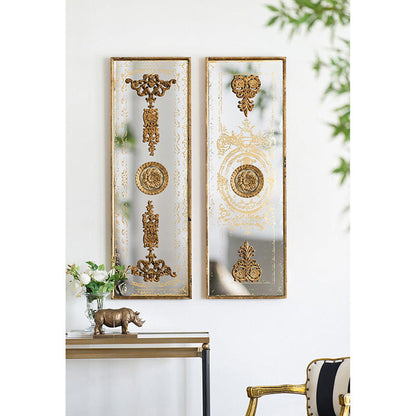 A&B Home 16" x 48" Bundle of 8 Rectangular Set of Two Polished Gold Frame Wall-Mounted Mirror With Regal Medallion Details