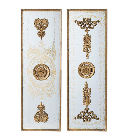 A&B Home 16" x 48" Bundle of 8 Rectangular Set of Two Polished Gold Frame Wall-Mounted Mirror With Regal Medallion Details