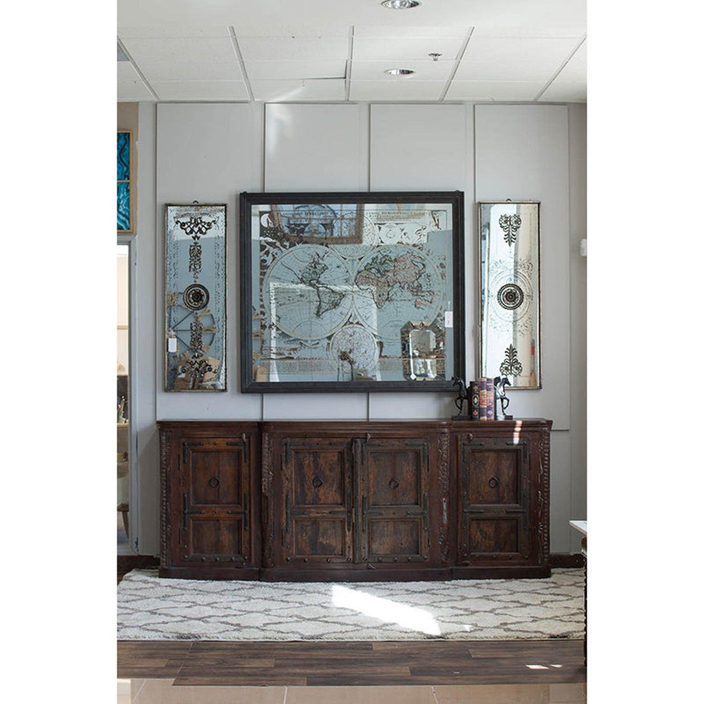 A&B Home 16" x 48" Bundle of 9 Set of Two Rectangular Aged Bronze Two Doorway Past Wall-Mounted Mirror Panel