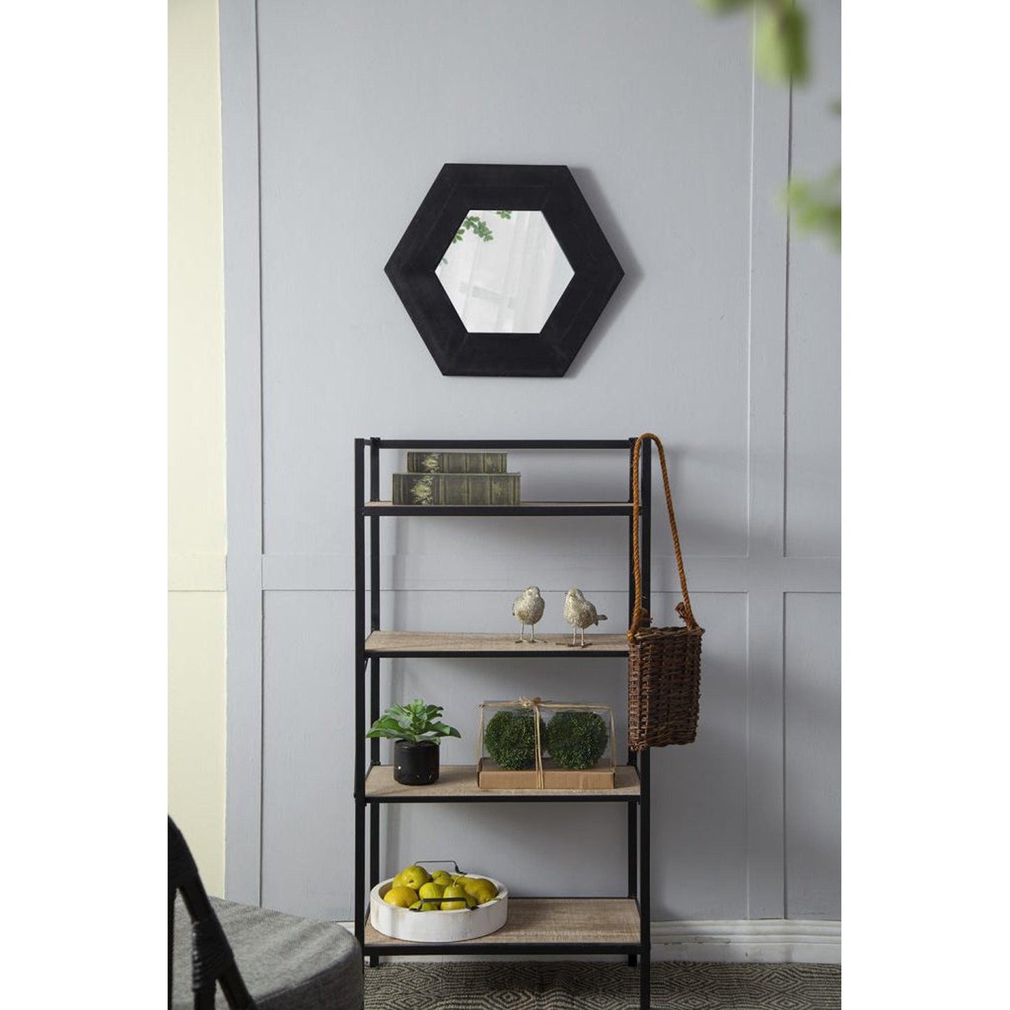 A&B Home 19" x 19" Bundle of 22 Hexagon Black Teak Wood Frame Wall-Mounted Mirror