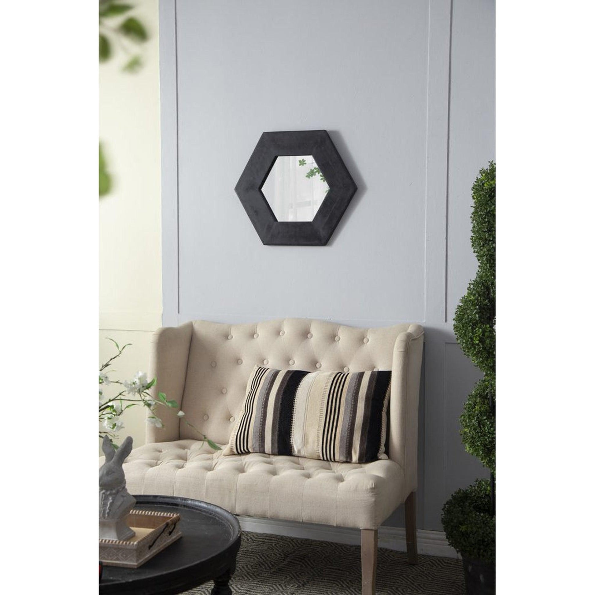 A&B Home 19" x 19" Bundle of 22 Hexagon Black Teak Wood Frame Wall-Mounted Mirror