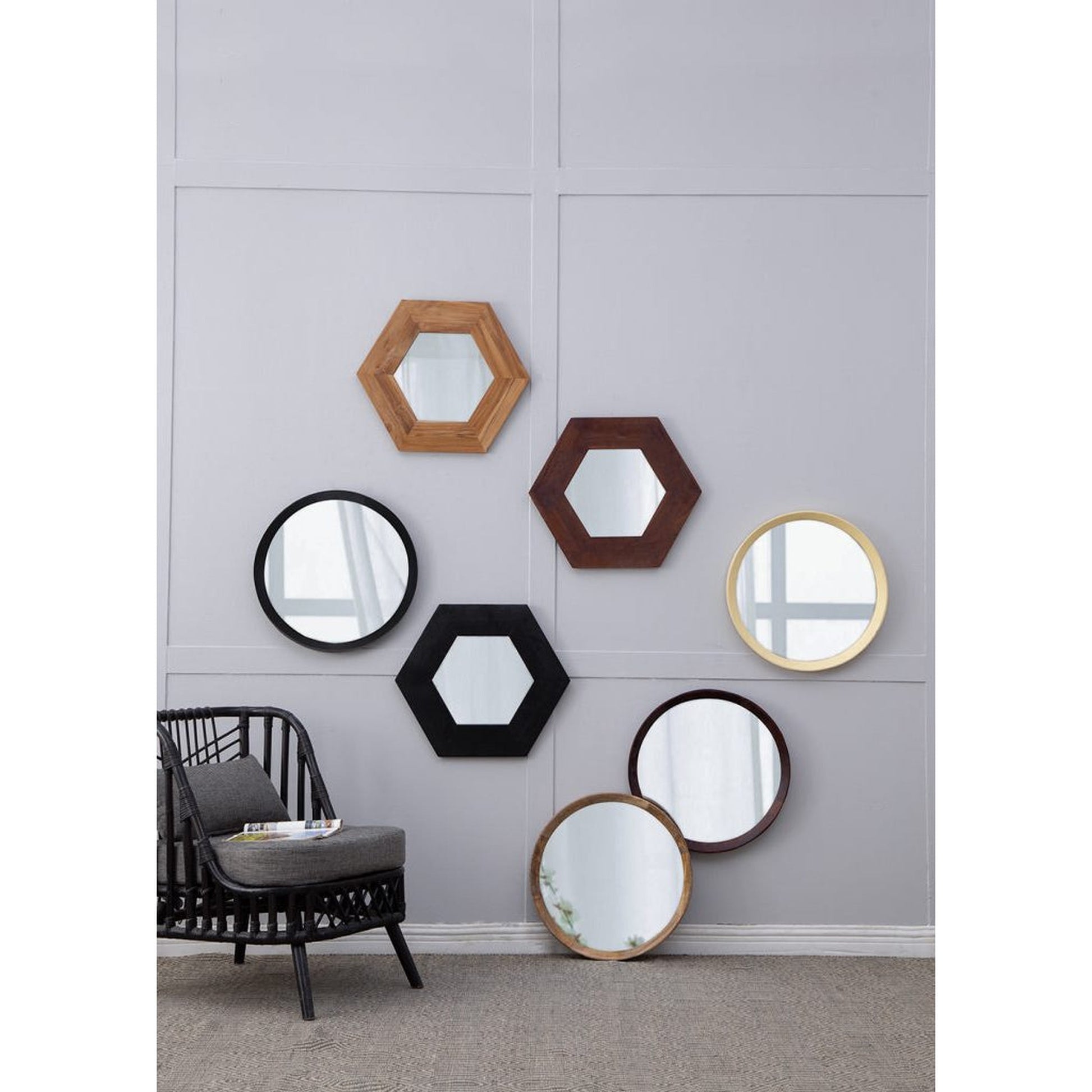 A&B Home 19" x 19" Bundle of 22 Hexagon Black Teak Wood Frame Wall-Mounted Mirror