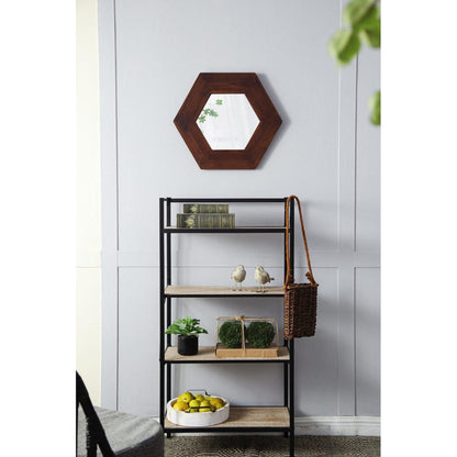 A&B Home 19" x 19" Bundle of 22 Hexagon-Shaped Teak Dark Brown Wood Frame Wall-Mounted Mirror