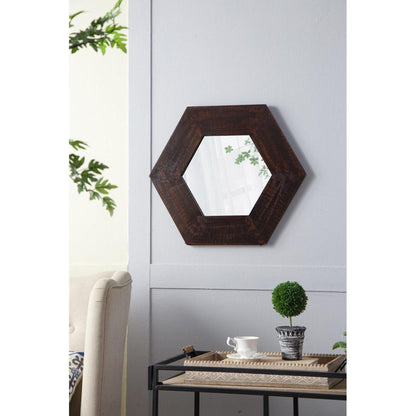 A&B Home 19" x 19" Bundle of 22 Hexagon-Shaped Teak Dark Brown Wood Frame Wall-Mounted Mirror