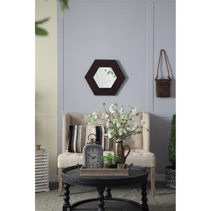 A&B Home 19" x 19" Bundle of 22 Hexagon-Shaped Teak Dark Brown Wood Frame Wall-Mounted Mirror