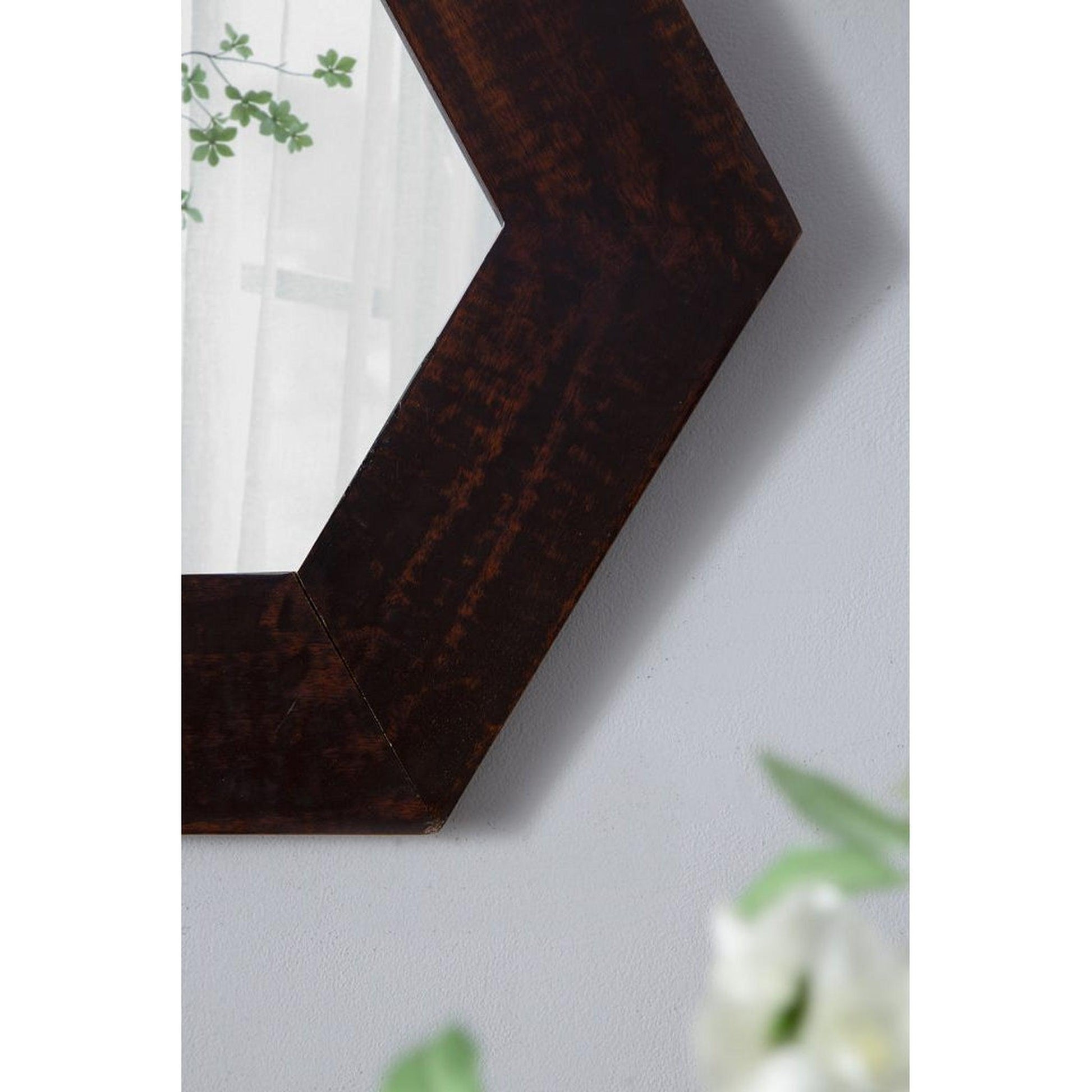 A&B Home 19" x 19" Bundle of 22 Hexagon-Shaped Teak Dark Brown Wood Frame Wall-Mounted Mirror