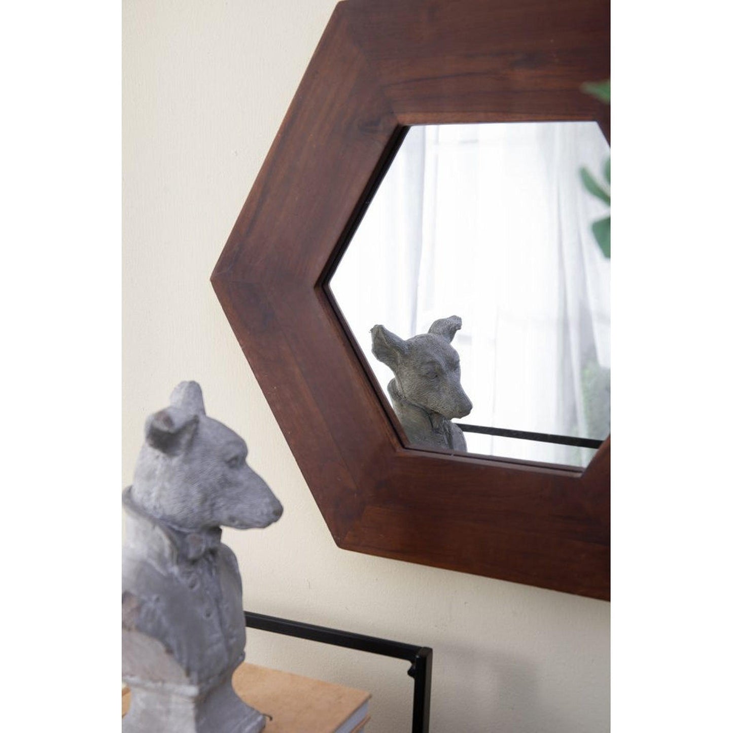 A&B Home 19" x 19" Bundle of 22 Hexagon-Shaped Teak Dark Brown Wood Frame Wall-Mounted Mirror