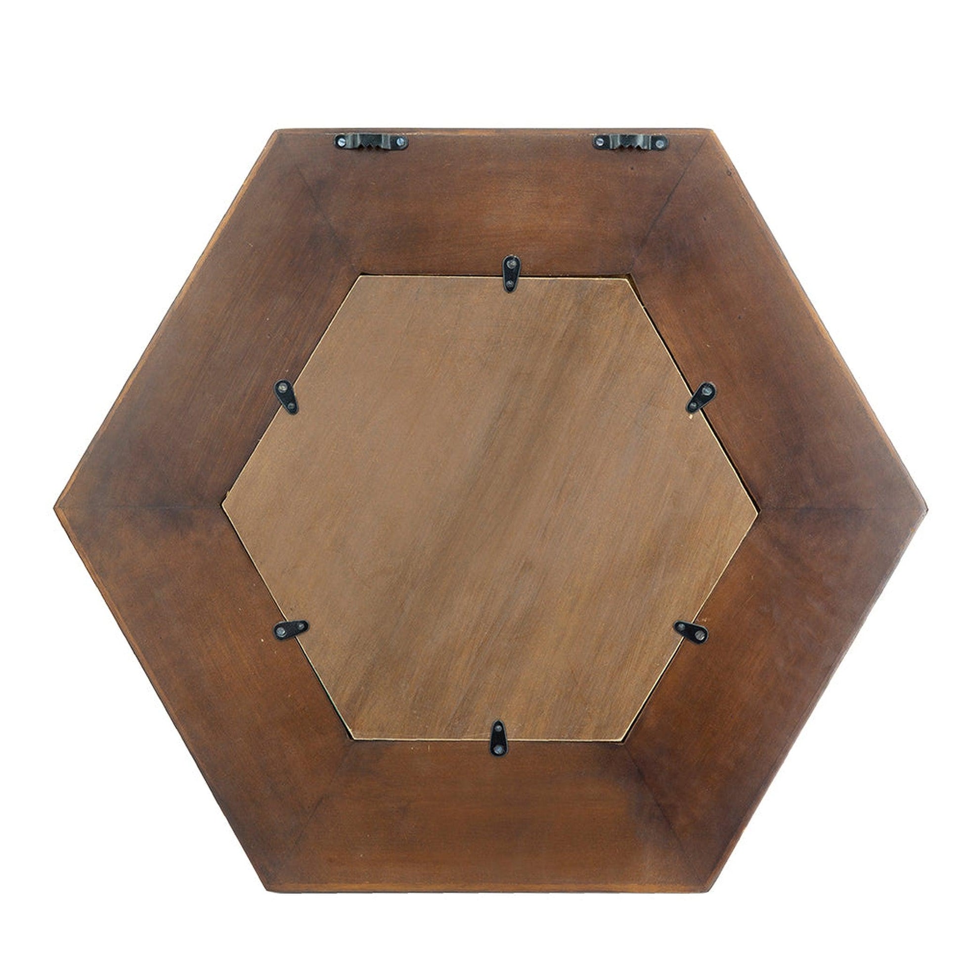 A&B Home 19" x 19" Bundle of 22 Hexagon-Shaped Teak Dark Brown Wood Frame Wall-Mounted Mirror