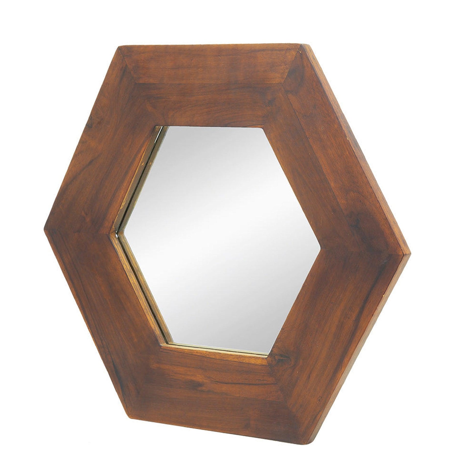 A&B Home 19" x 19" Bundle of 22 Hexagon-Shaped Teak Dark Brown Wood Frame Wall-Mounted Mirror