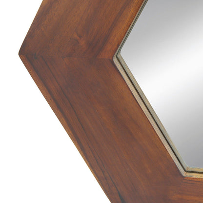 A&B Home 19" x 19" Bundle of 22 Hexagon-Shaped Teak Dark Brown Wood Frame Wall-Mounted Mirror