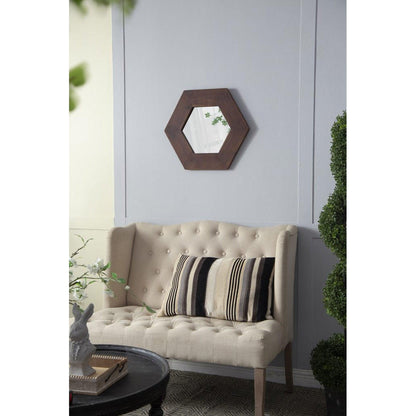 A&B Home 19" x 19" Bundle of 22 Hexagon-Shaped Teak Dark Brown Wood Frame Wall-Mounted Mirror