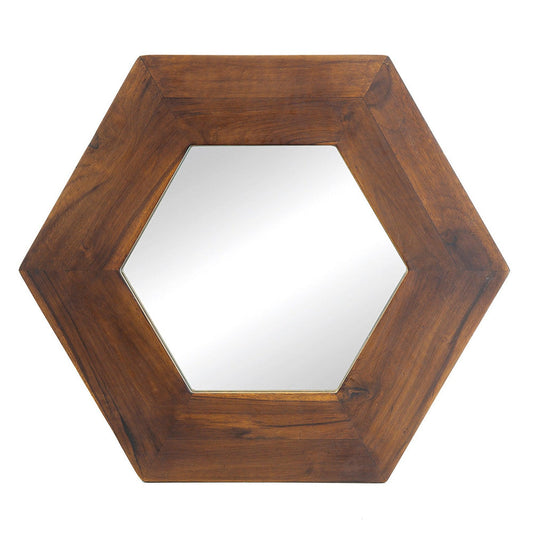 A&B Home 19" x 19" Bundle of 22 Hexagon-Shaped Teak Dark Brown Wood Frame Wall-Mounted Mirror