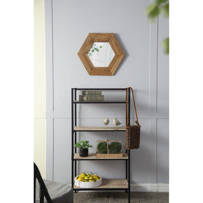 A&B Home 19" x 19" Bundle of 22 Teak Wood Frame Hexagon Shaped Wall-Mounted Mirror