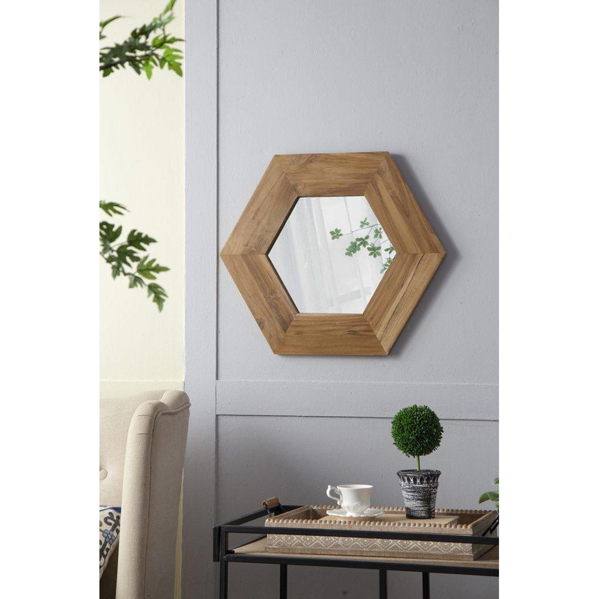 A&B Home 19" x 19" Bundle of 22 Teak Wood Frame Hexagon Shaped Wall-Mounted Mirror