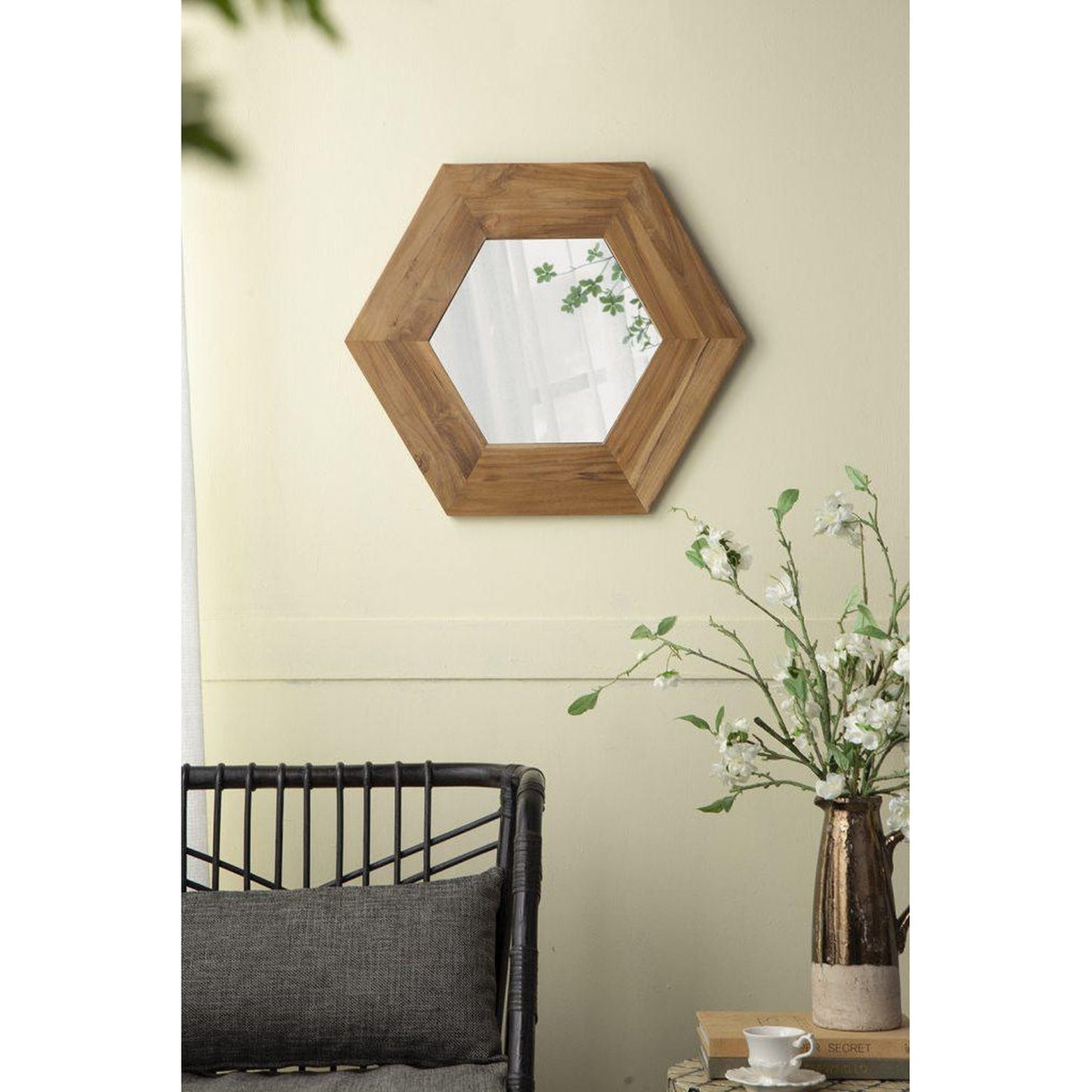 A&B Home 19" x 19" Bundle of 22 Teak Wood Frame Hexagon Shaped Wall-Mounted Mirror