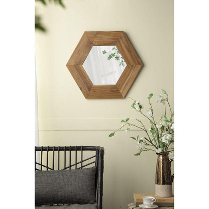 A&B Home 19" x 19" Bundle of 22 Teak Wood Frame Hexagon Shaped Wall-Mounted Mirror