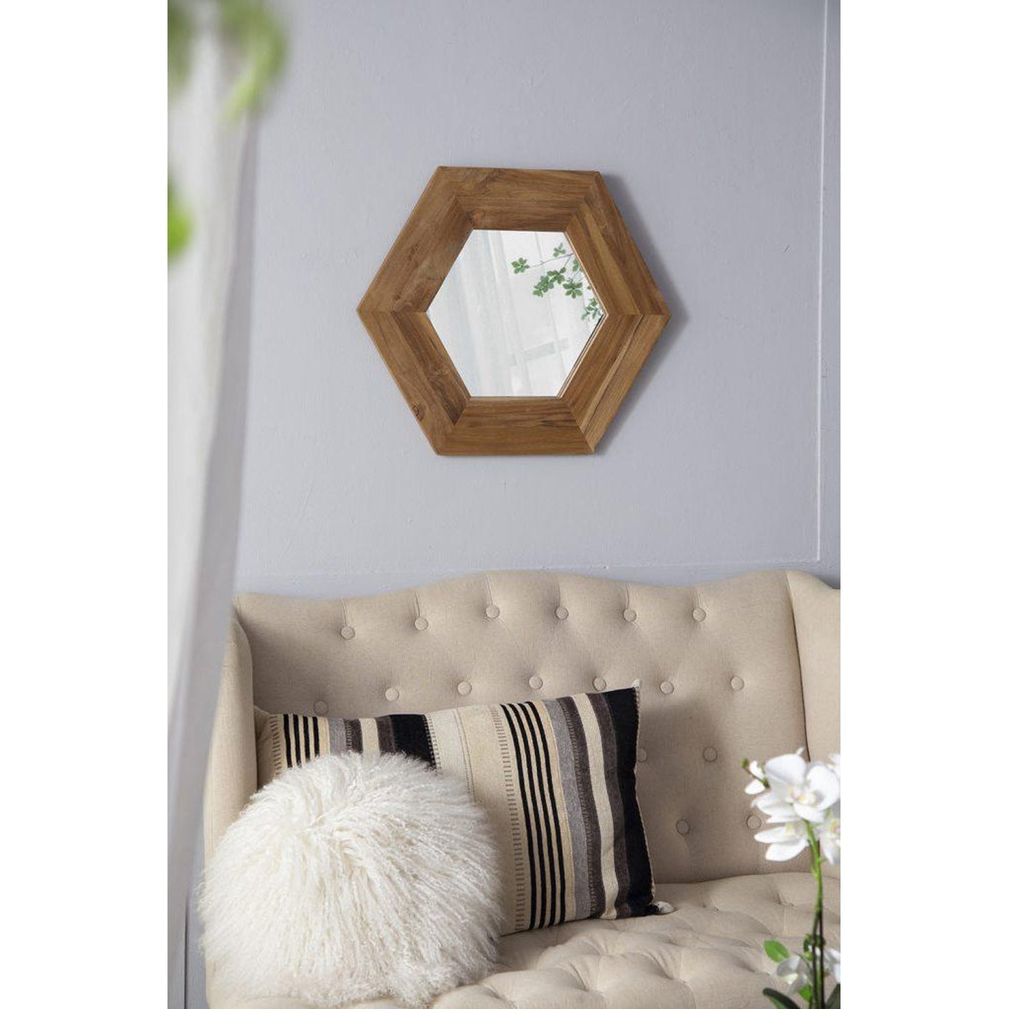 A&B Home 19" x 19" Bundle of 22 Teak Wood Frame Hexagon Shaped Wall-Mounted Mirror