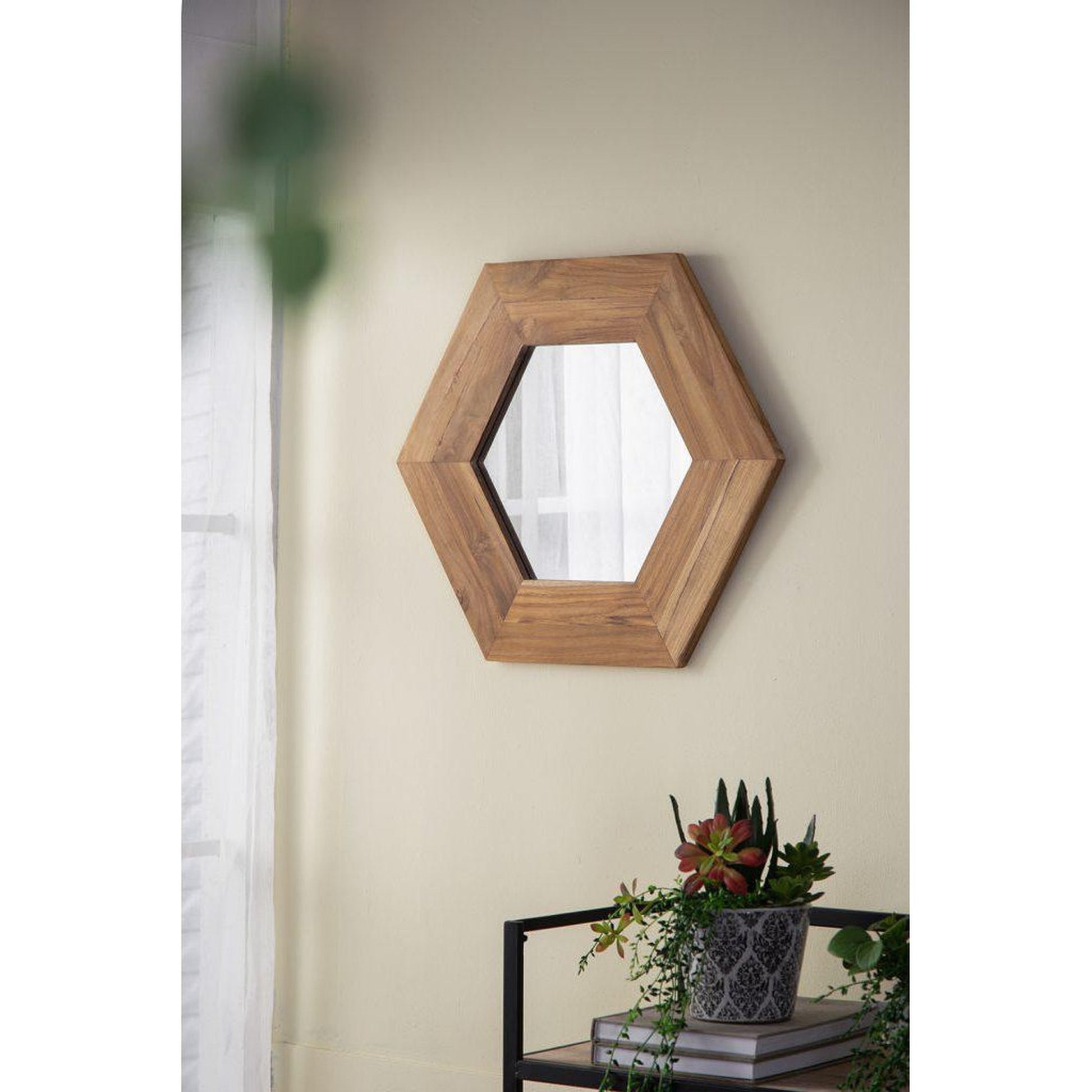 A&B Home 19" x 19" Bundle of 22 Teak Wood Frame Hexagon Shaped Wall-Mounted Mirror