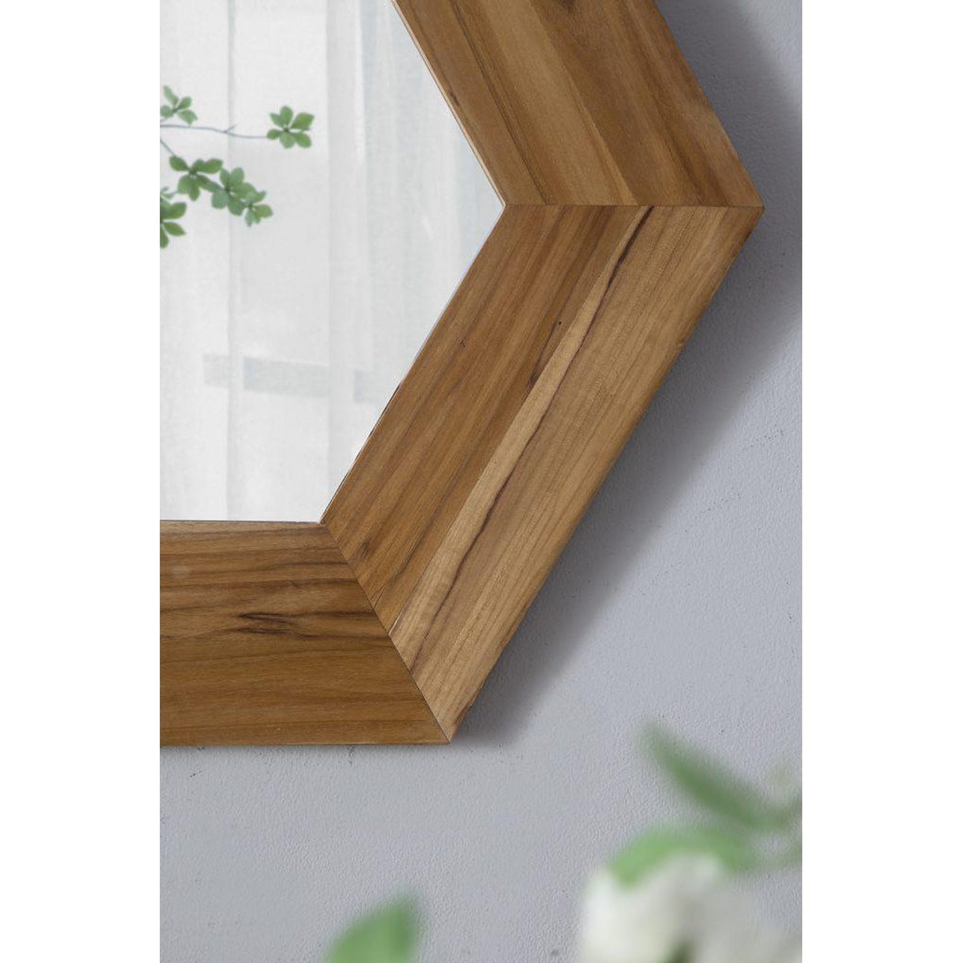 A&B Home 19" x 19" Bundle of 22 Teak Wood Frame Hexagon Shaped Wall-Mounted Mirror