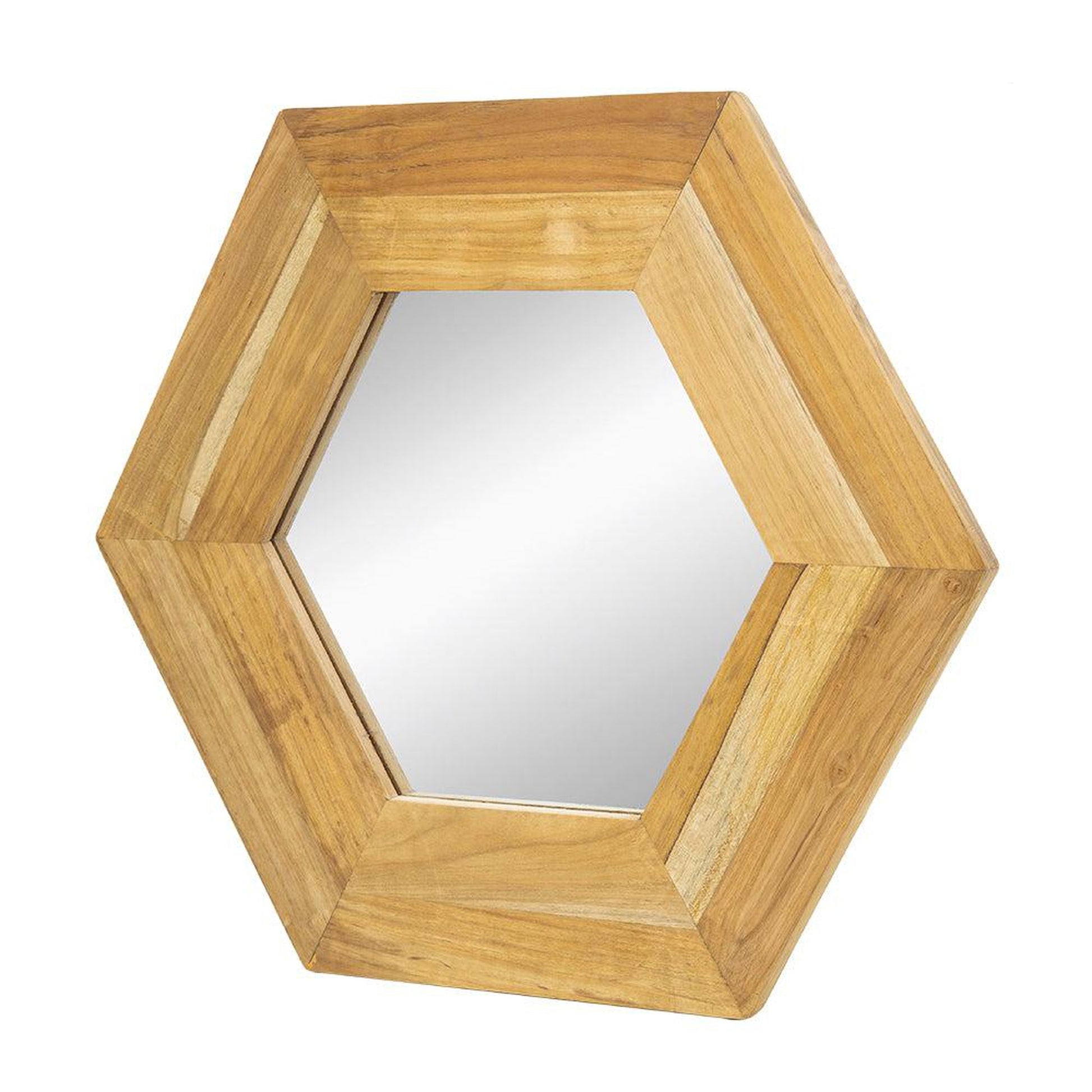 A&B Home 19" x 19" Bundle of 22 Teak Wood Frame Hexagon Shaped Wall-Mounted Mirror