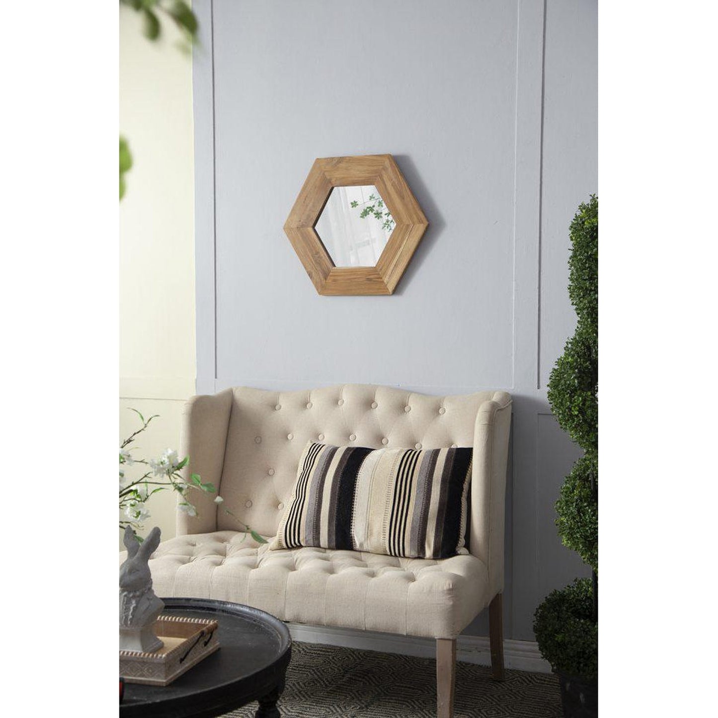 A&B Home 19" x 19" Bundle of 22 Teak Wood Frame Hexagon Shaped Wall-Mounted Mirror