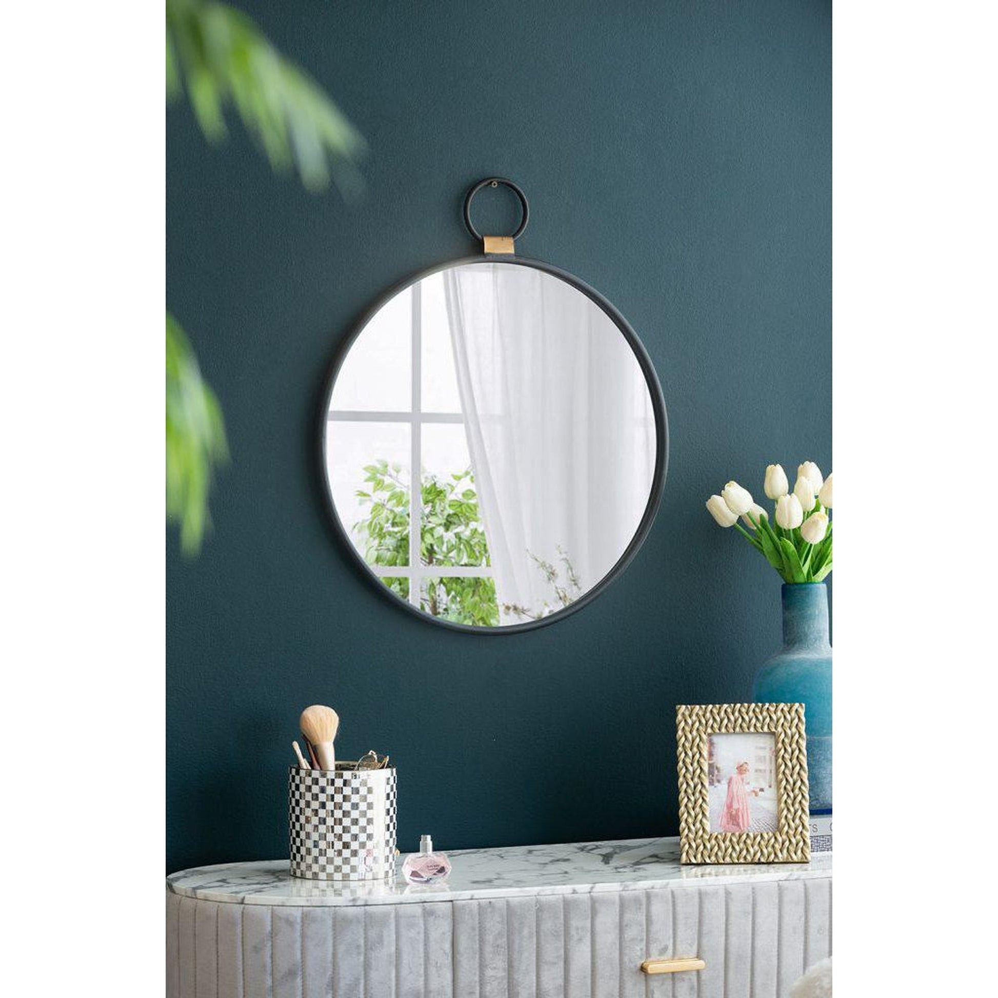 A&B Home 20" x 23" Bundle of 44 Oval Shaped Black Metal Frame Wall-Mounted Mirror