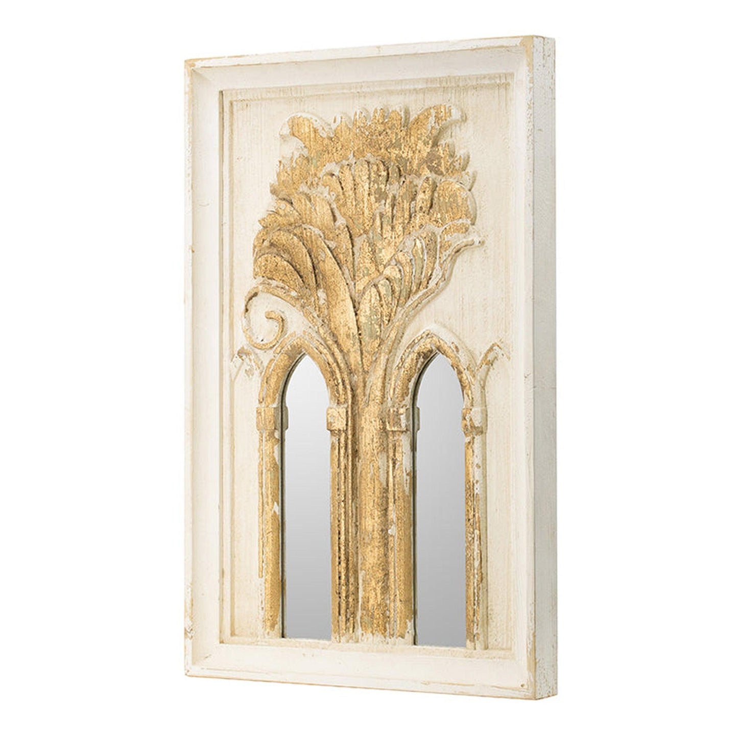 A&B Home 20" x 30" Set of 2 Bundle of 6 Rectangular White Wash With Gold Leaf Details Wooden Frame Wall-Mounted Mirror