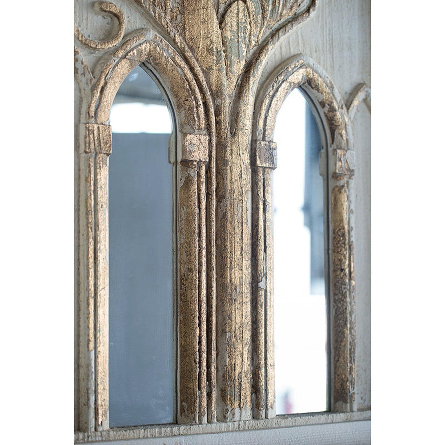 A&B Home 20" x 30" Set of 2 Bundle of 6 Rectangular White Wash With Gold Leaf Details Wooden Frame Wall-Mounted Mirror