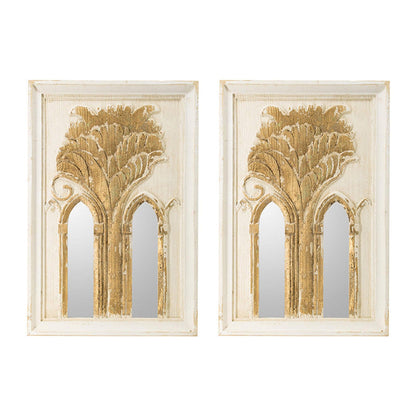 A&B Home 20" x 30" Set of 2 Bundle of 6 Rectangular White Wash With Gold Leaf Details Wooden Frame Wall-Mounted Mirror