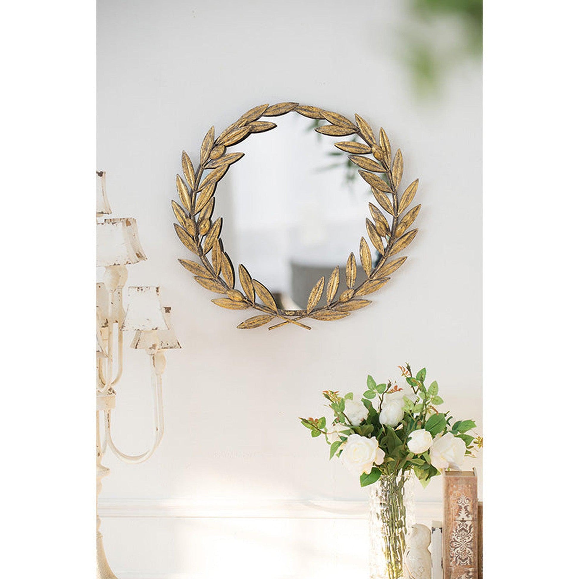 A&B Home 22" x 22" Bundle of 16 Round Gold Leaf Detailed Wall-Mounted Mirror