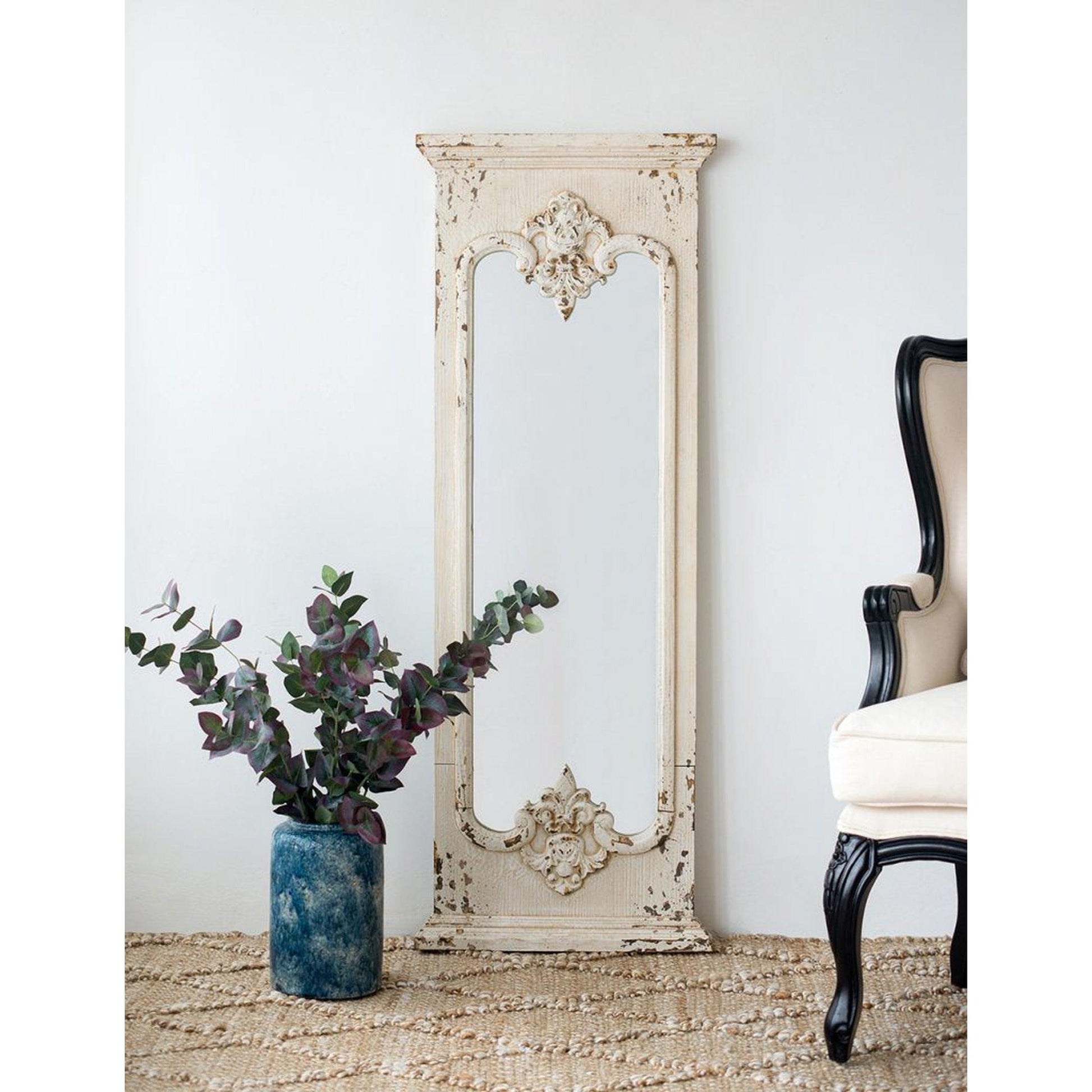 A&B Home 22" x 59" Bundle of 7 Rectangular Distressed White Wooden Frame Wall-Mounted Mirror