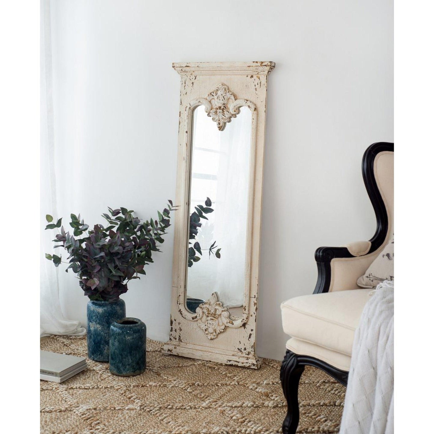 A&B Home 22" x 59" Bundle of 7 Rectangular Distressed White Wooden Frame Wall-Mounted Mirror