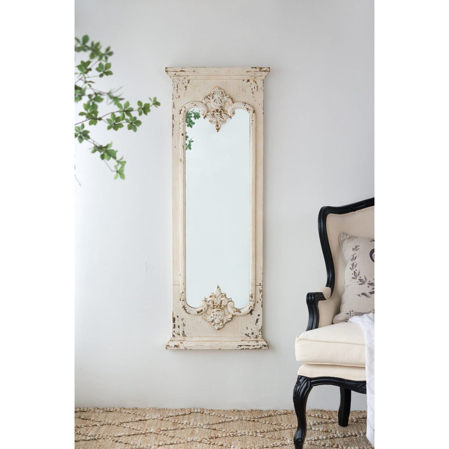 A&B Home 22" x 59" Bundle of 7 Rectangular Distressed White Wooden Frame Wall-Mounted Mirror