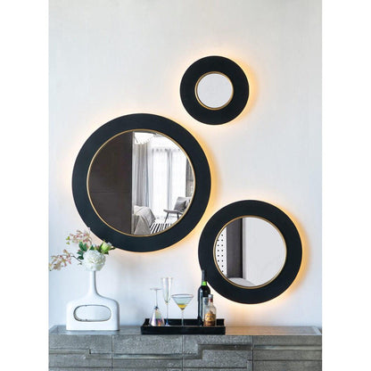 A&B Home 24" x 24" Bundle of 12 Round Black and Gold Metal Frame Wall-Mounted Mirror With Led Light