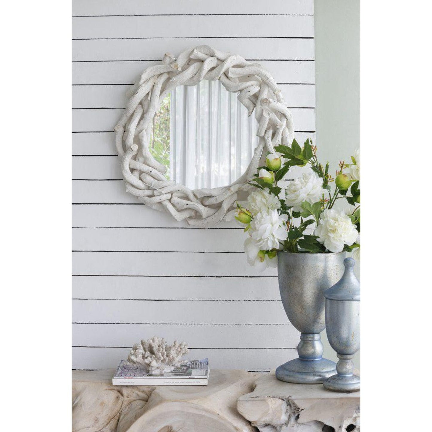 A&B Home 24" x 24" Bundle of 12 Round Natural Wood Frame Wall-Mounted Mirror