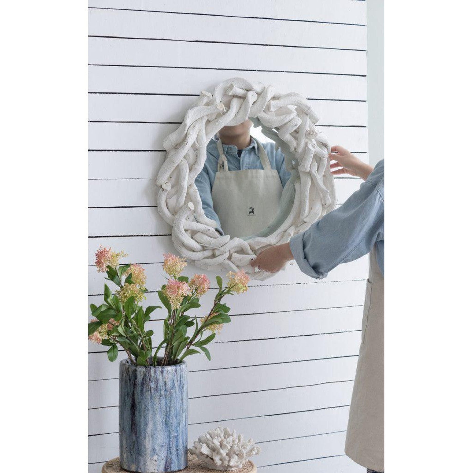 A&B Home 24" x 24" Bundle of 12 Round Natural Wood Frame Wall-Mounted Mirror