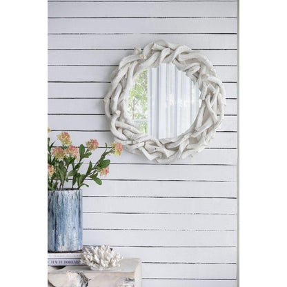 A&B Home 24" x 24" Bundle of 12 Round Natural Wood Frame Wall-Mounted Mirror
