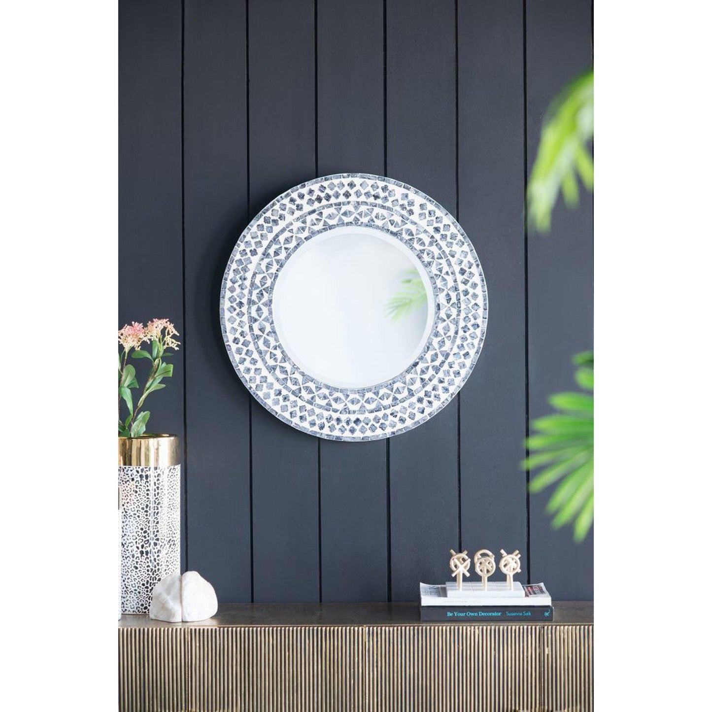 A&B Home 24" x 24" Bundle of 17 Circular Geometric White Capiz Frame Wall-Mounted Mirror