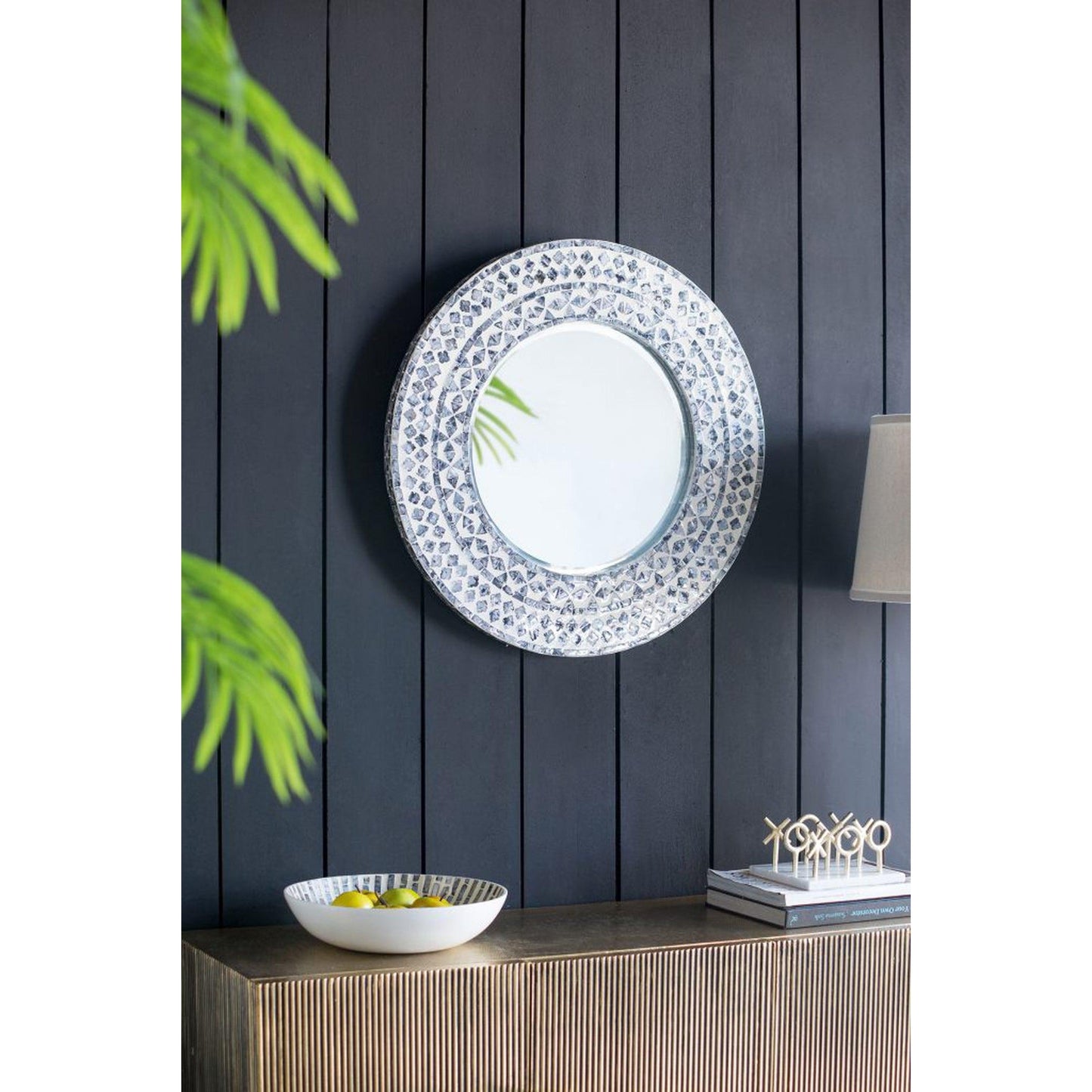 A&B Home 24" x 24" Bundle of 17 Circular Geometric White Capiz Frame Wall-Mounted Mirror