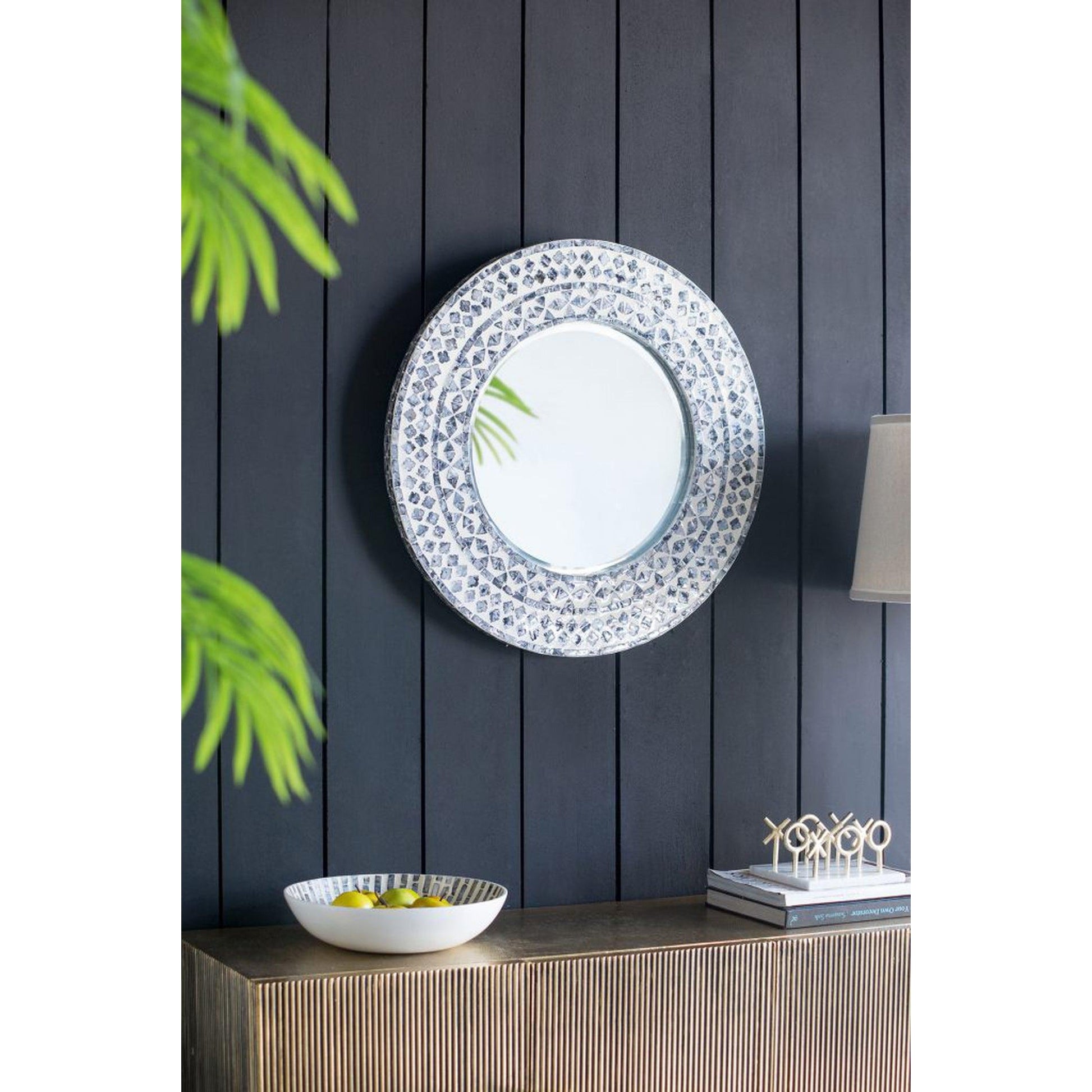A&B Home 24" x 24" Bundle of 24 Circular Geometric White Capiz Frame Wall-Mounted Mirror