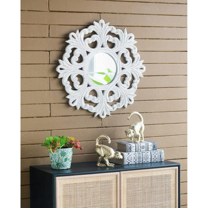 A&B Home 24" x 24" Bundle of 28 Round Floral Design Rustic White Wooden Frame Wall-Mounted Mirror