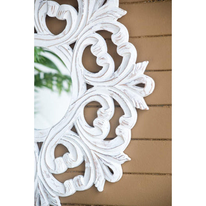 A&B Home 24" x 24" Bundle of 28 Round Floral Design Rustic White Wooden Frame Wall-Mounted Mirror