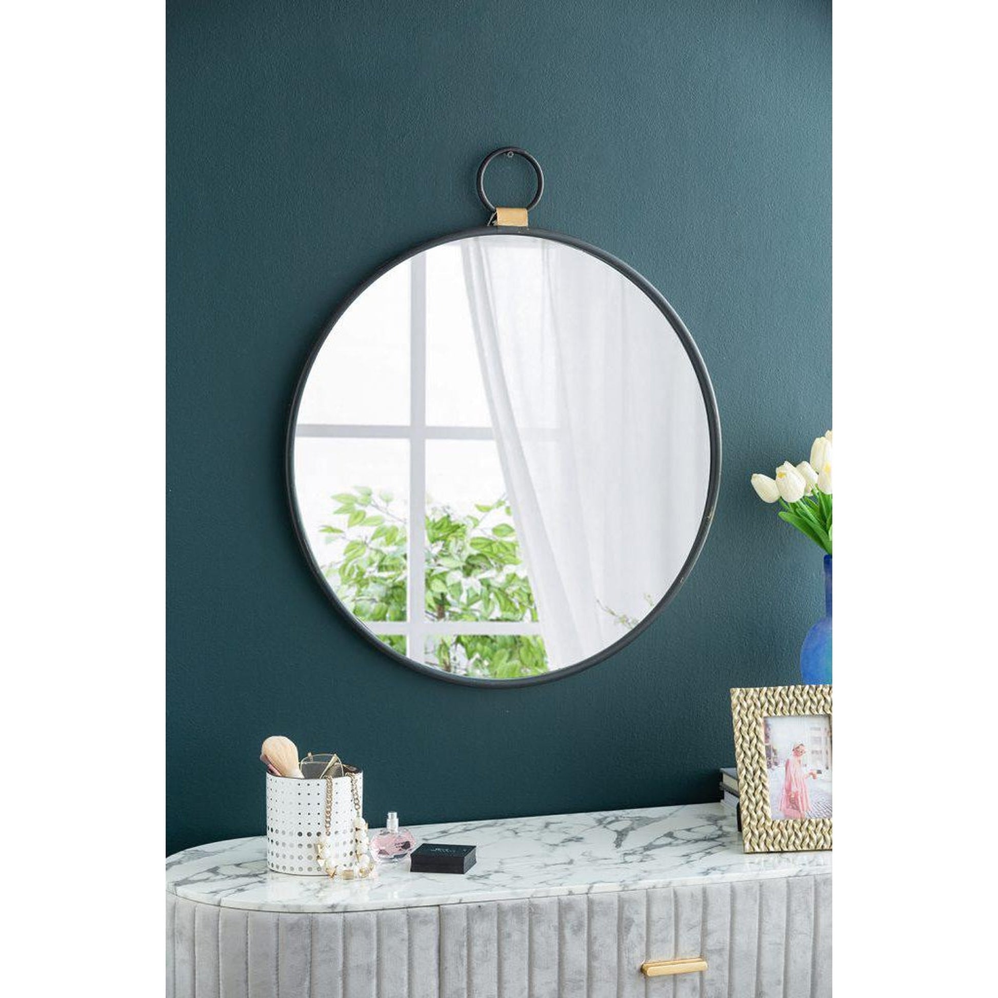 A&B Home 24" x 28" Bundle of 24 Metal Frame Oval Shaped Wall-Mounted Mirror With Wood Accent