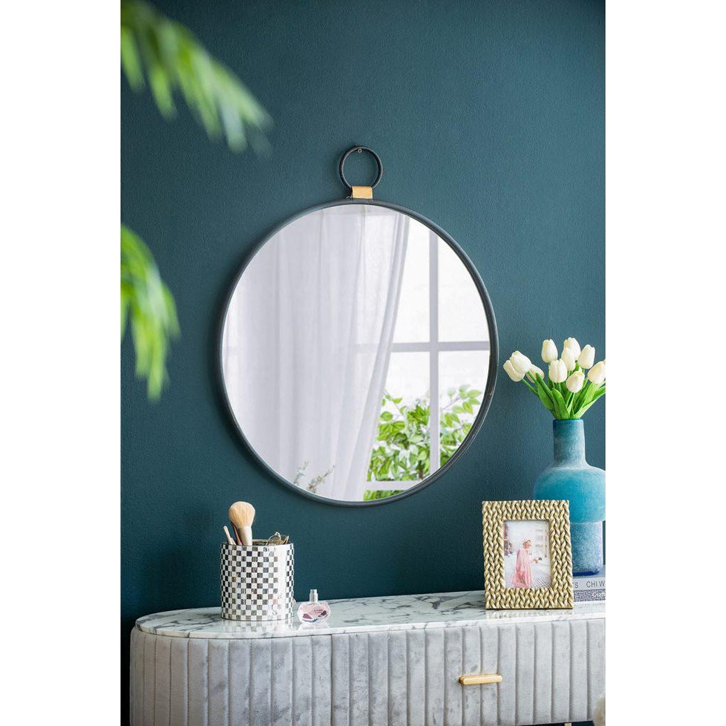 A&B Home 24" x 28" Bundle of 36 Metal Frame Oval Shaped Wall-Mounted Mirror With Wood Accent
