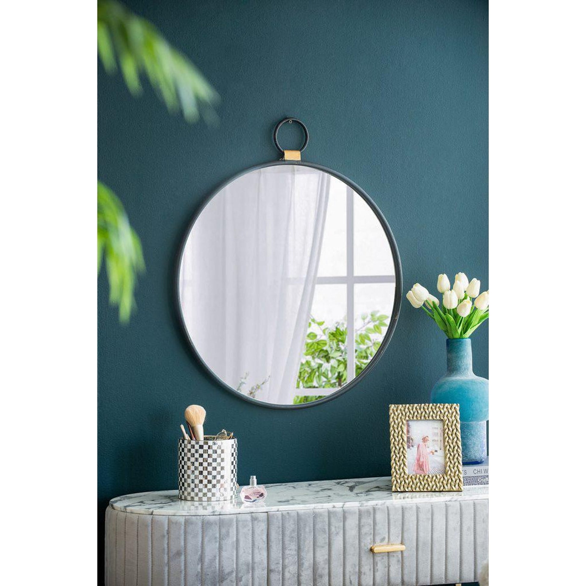 A&B Home 24" x 28" Bundle of 36 Metal Frame Oval Shaped Wall-Mounted Mirror With Wood Accent