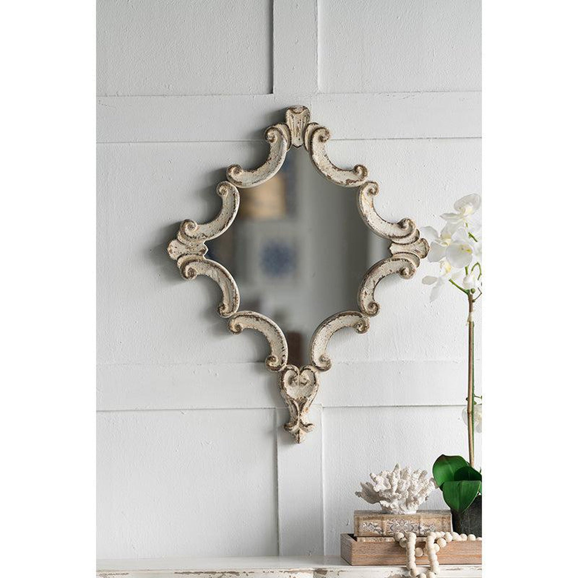 A&B Home 24" x 30" Bundle of 16 Diamond-Shaped White Wood Frame Wall-Mounted Mirror